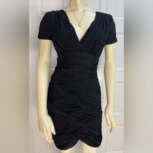 Halston Heritage Black Ruched Bodycon Cocktail Dress - S - EUC - Retail $395